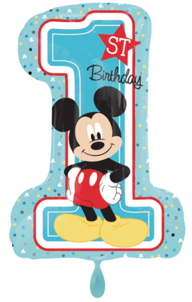 Folienballon 1. Geburtstag - Zahl 1 Mickey Mouse - 71cm